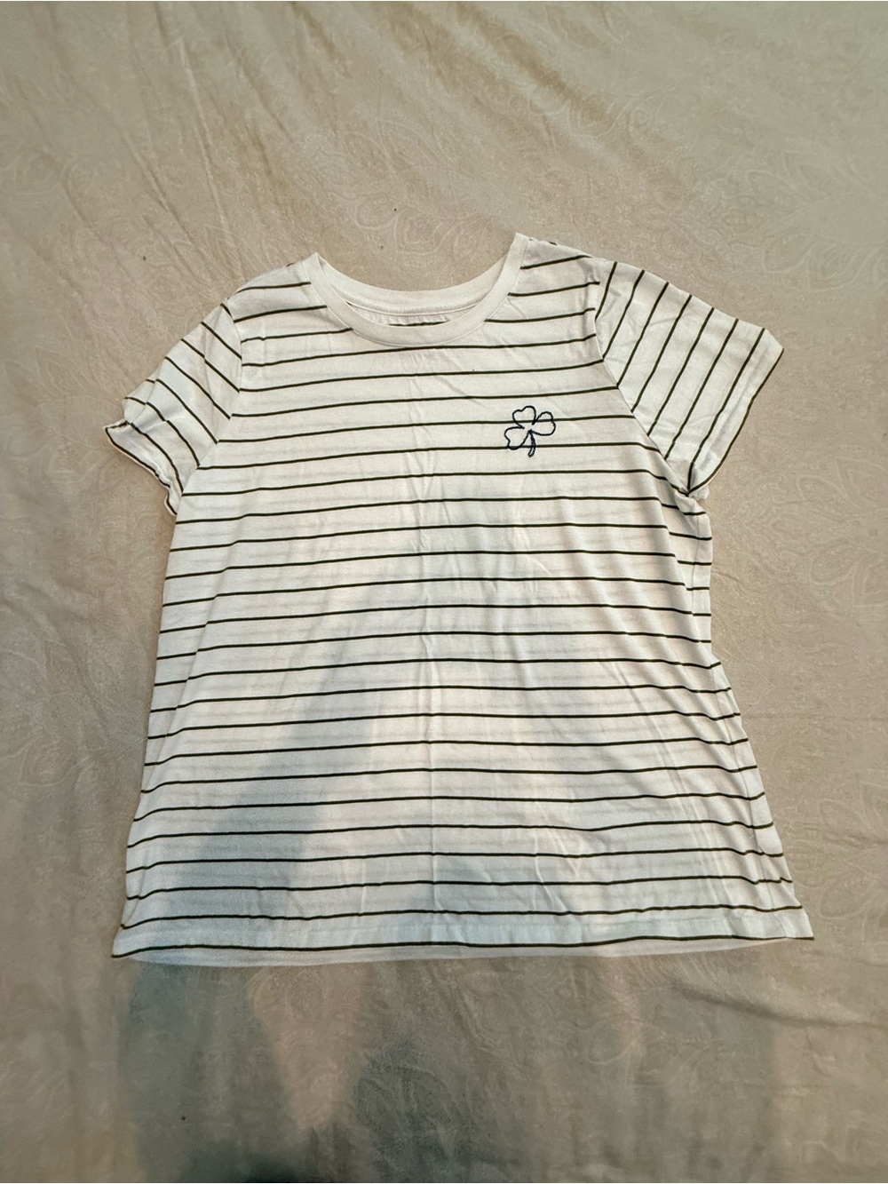 Lane Bryant Striped Army Green shirt with cute shamrock detail